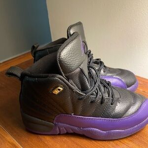 Kids Black and Purple High-Top Air Jordan Sneakers